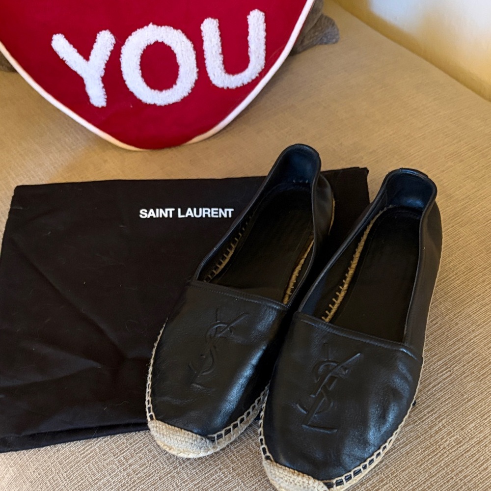 Saint Laurent Black Leather Espadrilles